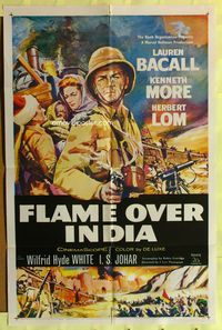 3f691 NORTH WEST FRONTIER one-sheet '60 sexy Lauren Bacall & soldier Kenneth More, Flame Over India!