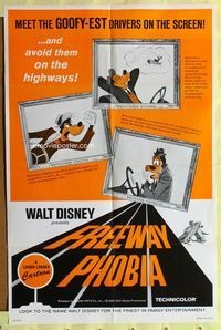 3f348 FREEWAY PHOBIA one-sheet movie poster '65 Walt Disney, great artwork of Goofy!