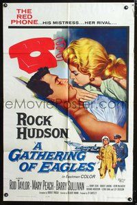 3f357 GATHERING OF EAGLES one-sheet movie poster '63 romantic artwork of Rock Hudson & Mary Peach!