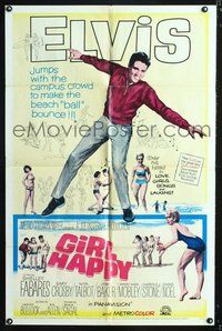 3f363 GIRL HAPPY one-sheet '65 great image of Elvis Presley dancing, bikini babes, rock & roll!