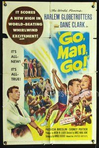 3f366 GO MAN GO one-sheet movie poster '54 Harlem Globetrotters basketball biography!