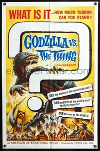 3f369 GODZILLA VS. THE THING 1sh '64 Toho sci-fi, best monster art, how much terror can you stand!