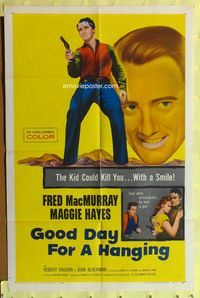 3f372 GOOD DAY FOR A HANGING one-sheet '59 Fred MacMurray, Robert Vaughn, kill you with a smile!