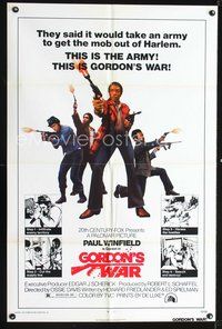 3f376 GORDON'S WAR one-sheet movie poster '73 Paul Winfield, cool blaxploitation action art!