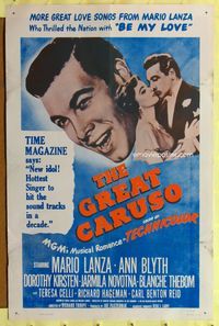 3f382 GREAT CARUSO one-sheet R50s huge close up headshot of Mario Lanza & with pretty Ann Blyth!