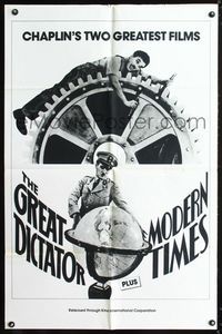 3f384 GREAT DICTATOR/MODERN TIMES one-sheet poster '80s Charlie Chaplin double-bill, great images!