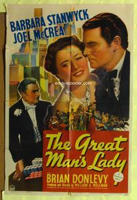 3f385 GREAT MAN'S LADY one-sheet '41 great romantic art of Barbara Stanwyck & Joel McCrea, gambling!