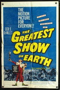 3f388 GREATEST SHOW ON EARTH one-sheet movie poster R60 Cecil B. DeMille, Betty Heston!
