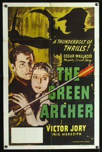 3f389 GREEN ARCHER one-sheet R57 Edgar Wallace, Victor Jory, Iris Meredith, scary silhouette image!