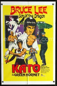 3f391 GREEN HORNET Kato style one-sheet movie poster '74 Bruce Lee as Kato! Cool karate action art!