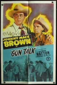 3f396 GUN TALK style A one-sheet poster '47 Raymond Hatton, cool close-up art of Johnny Mack Brown!