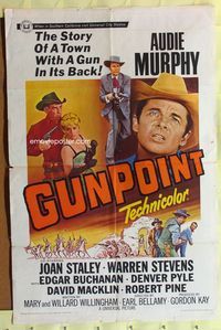 3f399 GUNPOINT one-sheet poster '66 Audie Murphy in the story of a town with a gun in its back!