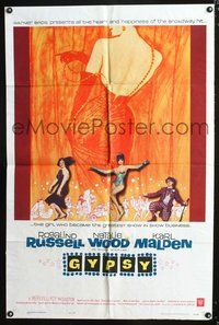 3f402 GYPSY one-sheet movie poster '62 wonderful artwork of sexy Rosalind Russell & Natalie Wood!