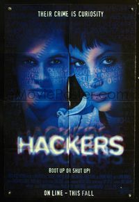 3f404 HACKERS DS advance one-sheet movie poster '95 Jonny Lee Miller, young Angelina Jolie, sci-fi!