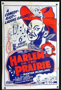 3f410 HARLEM ON THE PRAIRIE one-sheet poster R48 black cowboys Mantan Moreland & Herb Jeffries!