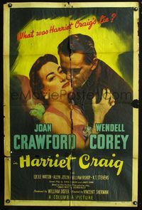 3f415 HARRIET CRAIG one-sheet poster '50 wonderful romantic art of Joan Crawford & Wendell Corey!