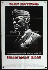3f420 HEARTBREAK RIDGE advance one-sheet '86 Clint Eastwood all decked out in uniform with medals!