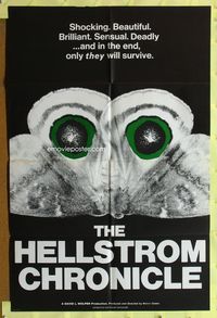 3f428 HELLSTROM CHRONICLE int'l one-sheet '71 cool huge moth close up image, only THEY will survive!