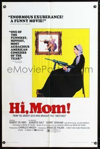 3f429 HI MOM! 1sh '70 early Robert De Niro, Brian De Palma, great image of whistler's mother w/gun!