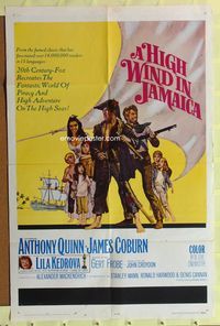 3f432 HIGH WIND IN JAMAICA one-sheet poster '65 cool art of pirates Anthony Quinn & James Coburn!
