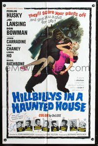 3f433 HILLBILLYS IN A HAUNTED HOUSE 1sheet '67 country music, art of wacky ape carrying sexy girl!