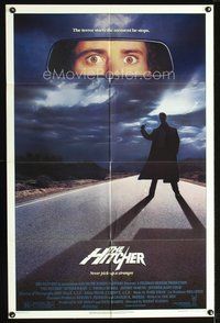 3f435 HITCHER one-sheet movie poster '86 Rutger Hauer, terror starts the moment he stops!