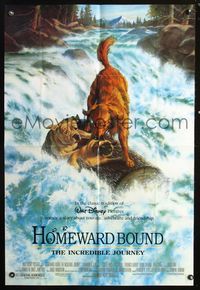 3f437 HOMEWARD BOUND DS one-sheet poster '93 Walt Disney, great art of animals going down river!