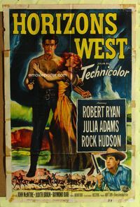 3f443 HORIZONS WEST one-sheet movie poster '52 Robert Ryan, Rock Hudson, Julia Adams, cool artwork!