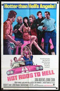 3f448 HOT RODS TO HELL one-sheet poster '67 Dana Andrews, Jeanne Crain, Hotter than Hell's Angels!