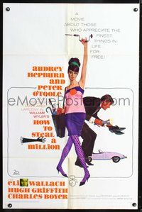 3f455 HOW TO STEAL A MILLION one-sheet '66 cool McGinnis art of sexy Audrey Hepburn & Peter O'Toole!