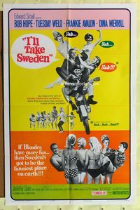 3f467 I'LL TAKE SWEDEN 1sheet '65 Bob Hope & Tuesday Weld in Scandinavia, lots of sexy bikini babes!