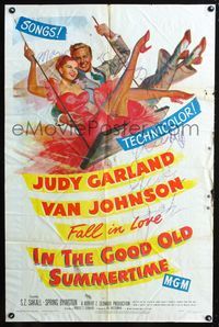 3f473 IN THE GOOD OLD SUMMERTIME 1sh '49 wonderful artwork of Judy Garland & Van Johnson swinging!