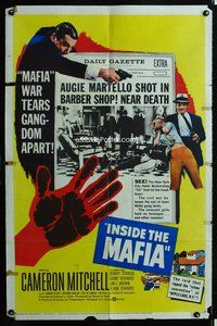 3f480 INSIDE THE MAFIA one-sheet poster '59 Cameron Mitchell vs gangdom, cool newspaper design!