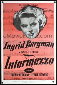 3f481 INTERMEZZO one-sheet poster R60s Ingrid Bergman, Leslie Howard, directed by Gregory Ratoff
