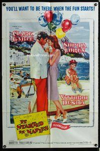 3f490 IT STARTED IN NAPLES one-sheet poster '60 romantic art of Clark Gable with sexy Sophia Loren!
