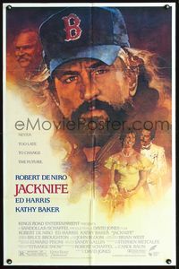 3f496 JACKNIFE one-sheet poster '89 great art of bearded Robert De Niro, Ed Harris, Kathy Baker!