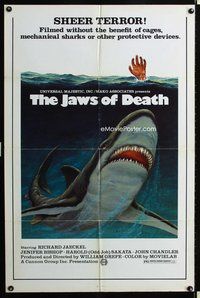 3f504 JAWS OF DEATH one-sheet movie poster '76 great artwork image of shark attacking!
