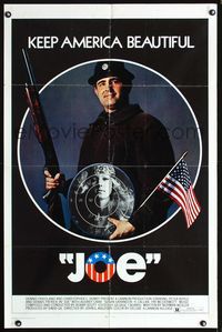 3f513 JOE one-sheet movie poster '70 Peter Boyle w/shotgun, American flag, and hippie target, drugs!