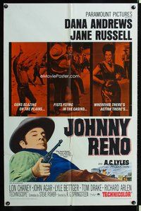 3f517 JOHNNY RENO 1sh '66 Dana Andrews, Jane Russell, wherever there's action, there's Johnny Reno!