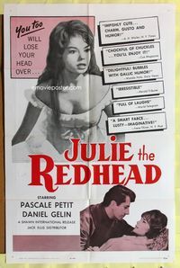 3f521 JULIE THE REDHEAD one-sheet poster '63 Julie La Rousse, best artwork of sexiest Pascale Petit!