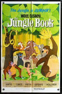 3f523 JUNGLE BOOK one-sheet poster '67 Walt Disney cartoon classic, great image of all characters!