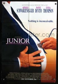 3f524 JUNIOR DS advance one-sheet movie poster '94 Arnold Schwarzenegger is a pregnant man!