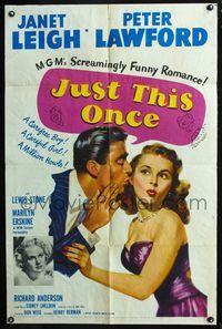 3f526 JUST THIS ONCE one-sheet poster '52 great art of Peter Lawford whispering to sexy Janet Leigh!