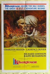 3f532 KHARTOUM style A one-sheet '66 art of Charlton Heston & Laurence Olivier, Cinerama adventure!