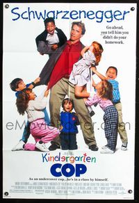 3f536 KINDERGARTEN COP DS one-sheet movie poster '90 Arnold Schwarzenegger has his hands full!