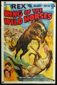 3f539 KING OF THE WILD HORSES 1sheet R50 wild art of Rex the Wonder Horse w/stampede of wild horses!