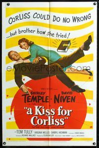 3f541 KISS FOR CORLISS one-sheet poster '49 great romantic art of of Shirley Temple & David Niven!