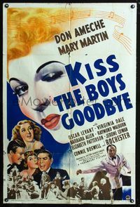 3f542 KISS THE BOYS GOODBYE one-sheet '41 great sexy art of winking Mary Martin looking over cast!