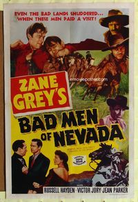 3f543 KNIGHTS OF THE RANGE one-sheet R51 Russell Hayden, written by Zane Grey, Bad Men of Nevada!