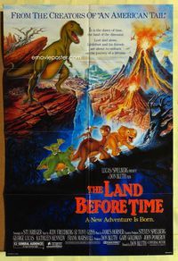 3f553 LAND BEFORE TIME one-sheet '88 Steven Spielberg, George Lucas, Don Bluth, dinosaur cartoon!